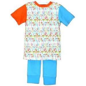 Kid Made Girls 2-Piece Top and Pants Set Blue Orange Organic Cotton Size 6-7
